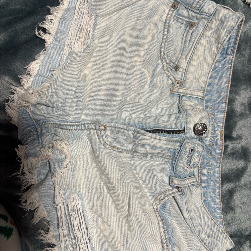 American Eagle Outfitters Blue Jean Shorts with Distressed Hem